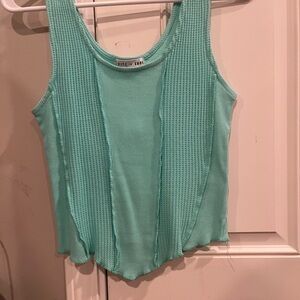 Buckle Green Ribbed Asymmetrical Tank Top